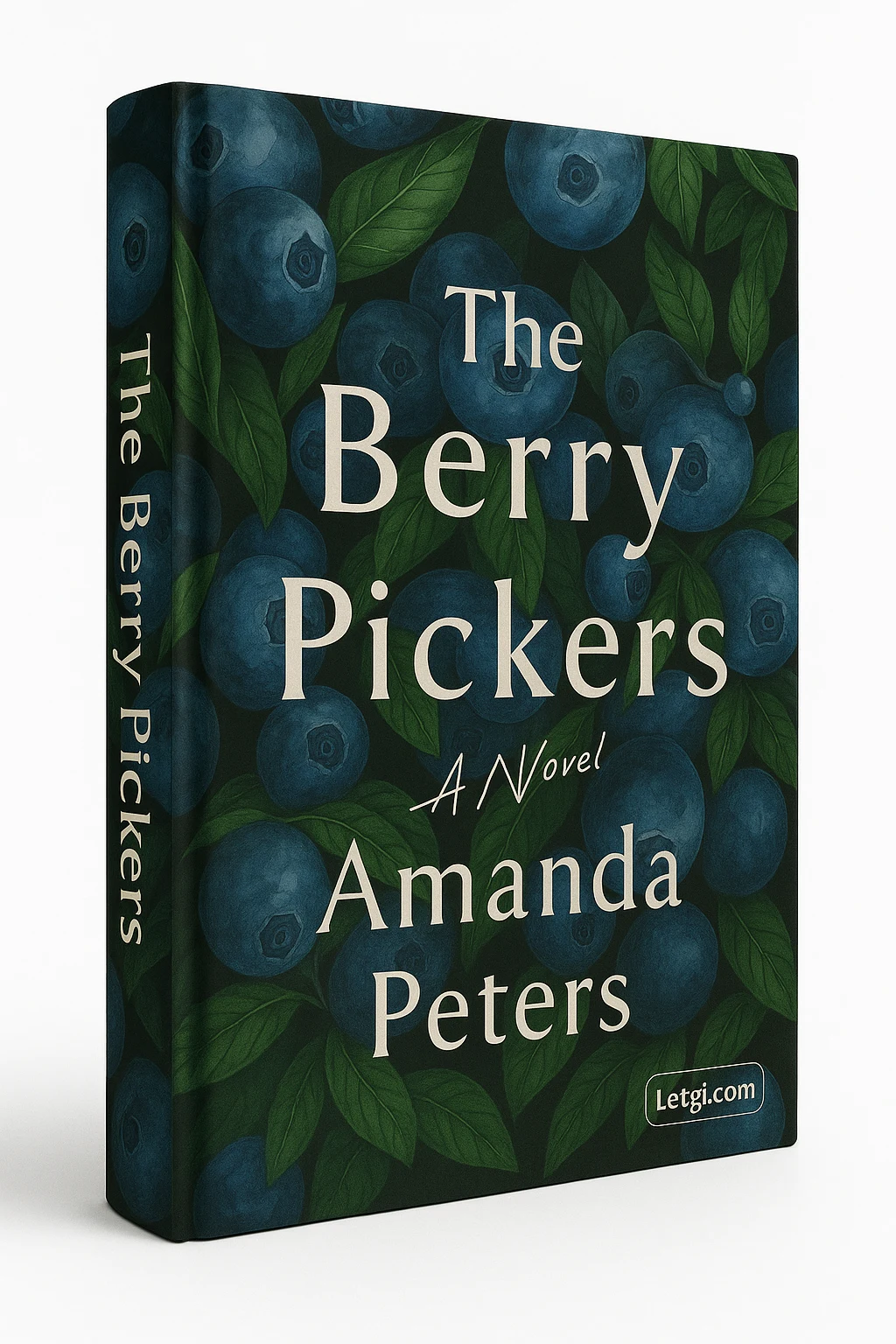 The Berry Pickers by Amanda Peters featuring illustrated blueberries and green leaves on a dark background with white serif typography.